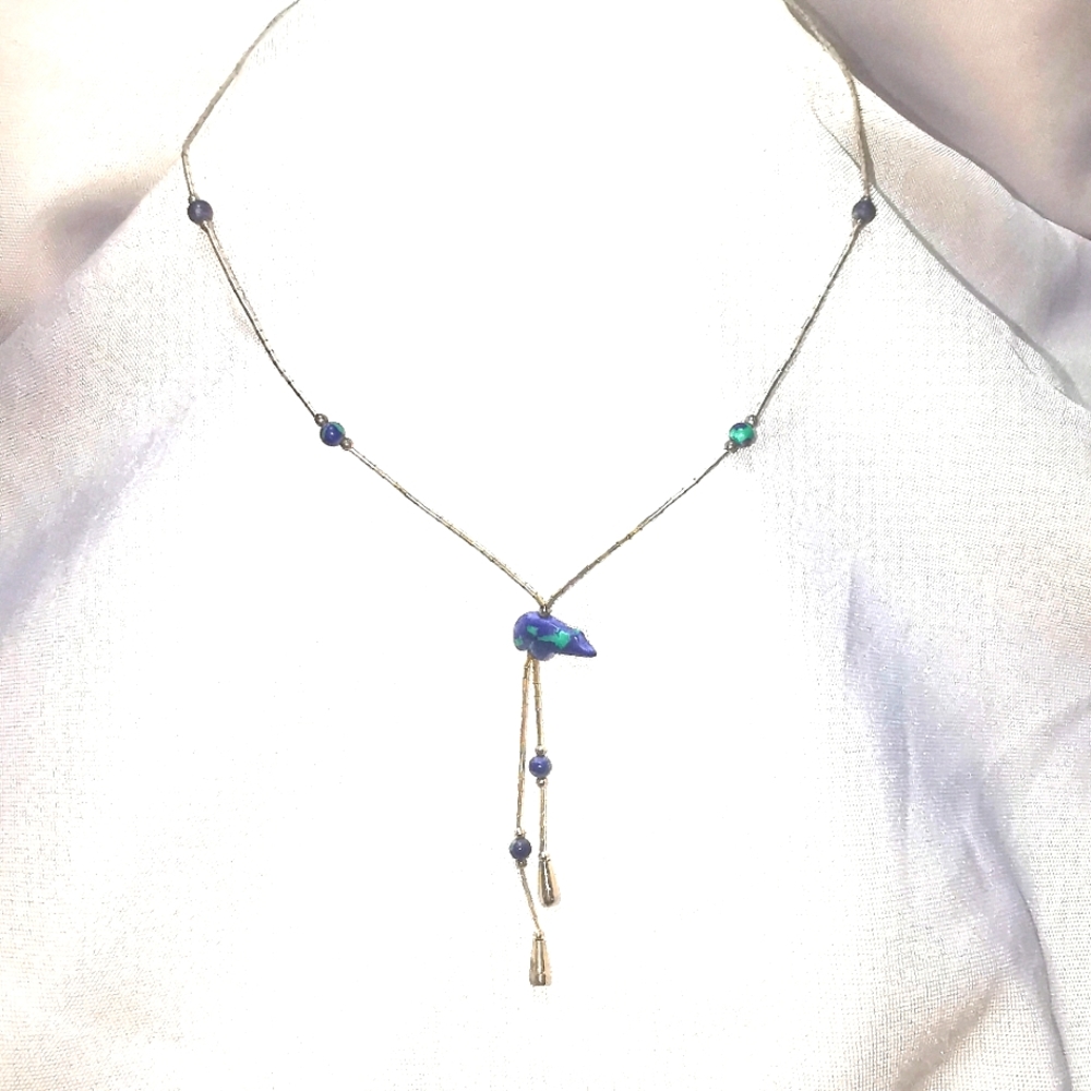 Lapis Lazuli Blue Fetish Bear Healing Necklace